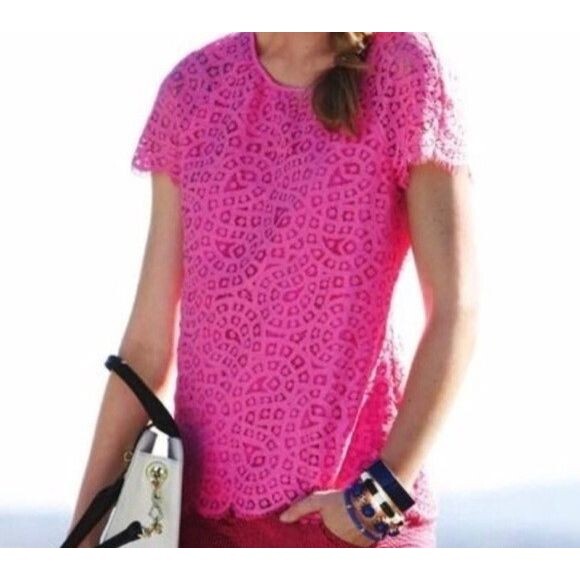 J.Crew Pink Raindrop Scalloped Lace Top Feminine Romantic Size 12 - Picture 1 of 7